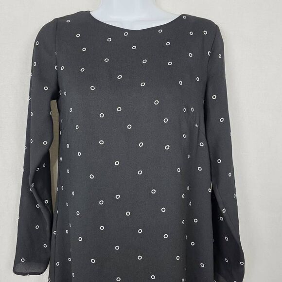 H&M Black Polka Dot Long Sleeve Shift Dress Sz 4 - Picture 2 of 9